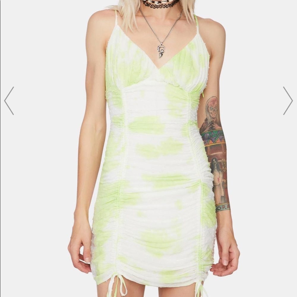 Lime tie dye and white cover up mini dress